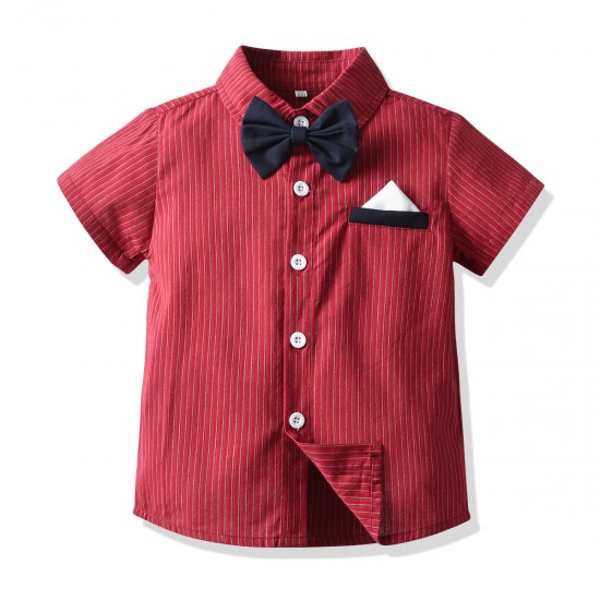 New gentleman's shirt set, boy's tuxedo, striped short-sleeved bow tie shirt, and overalls, birthday suit drop shipping. New gentleman's shirt set, boy's tuxedo, striped short-sleeved bow tie shirt, and overalls, birthday suit drop shipping.