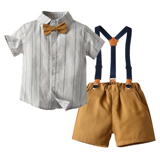 New Korean-style summer handsome boy short-sleeved striped shirt and shorts, stylish overalls set, children's clothing processing. New Korean-style summer handsome boy short-sleeved striped shirt and shorts, stylish overalls set, children's clothing processing.