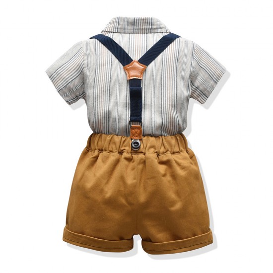 New Korean-style summer handsome boy short-sleeved striped shirt and shorts, stylish overalls set, children's clothing processing. New Korean-style summer handsome boy short-sleeved striped shirt and shorts, stylish overalls set, children's clothing processing.