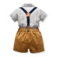 New Korean-style summer handsome boy short-sleeved striped shirt and shorts, stylish overalls set, children's clothing processing. New Korean-style summer handsome boy short-sleeved striped shirt and shorts, stylish overalls set, children's clothing processing.