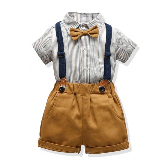 New Korean-style summer handsome boy short-sleeved striped shirt and shorts, stylish overalls set, children's clothing processing. New Korean-style summer handsome boy short-sleeved striped shirt and shorts, stylish overalls set, children's clothing processing.