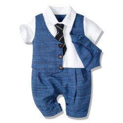 Cross-border European and American baby boy gentleman's suits, triangle rompers, and rompers New summer boys' formal wear, wholesale from manufacturers.