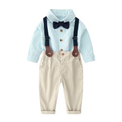 Cross-border autumn and winter boys' suits, striped long-sleeved shirts, cotton casual pants, children's clothing, drop shipping.