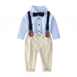 Cross-border autumn and winter boys' suits, striped long-sleeved shirts, cotton casual pants, children's clothing, drop shipping.