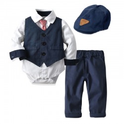 2025 new summer styles for baby boys' gentleman's formal wear, printed rompers, and infant and toddler triangle rompers, wholesale.