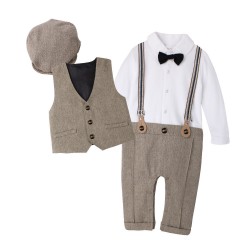 New spring and autumn children's clothing, including British-style vests, one-piece rompers, and hats for infants and toddlers.