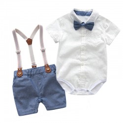 Foreign trade summer baby boy gentleman's suit, baby romper, and two-piece overalls set, British-style handsome tuxedo, drop shipping.