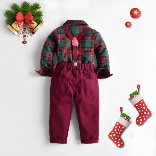 New cross-border spring and autumn boys' long-sleeved shirt suits, European and American Christmas plaid shirts, overalls, and casual children's wear. New cross-border spring and autumn boys' long-sleeved shirt suits, European and American Christmas plaid shirts, overalls, and casual children's wear.
