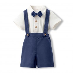 Boy short-sleeved overalls suits, summer, kindergarten, and Children's Day performance costumes, and baby birthday and first birthday suits.