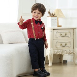 Cross-border European and American boy gentleman suits, including spring and autumn new long-sleeved shirts, pants, suspenders, and bow ties, multi-piece suits, for delivery.
