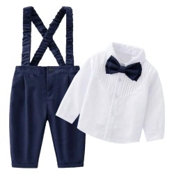 Cross-border new spring and autumn children's suits for boys, including solid-color long-sleeved bow tie performance suits, pleated children's clothing.