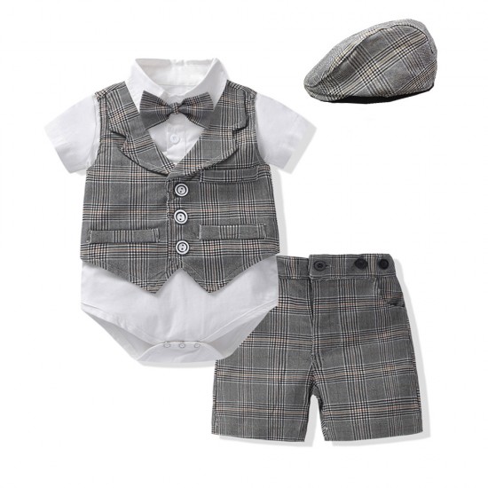 Boys' Spanish-style solid color two-piece suits, new summer high-end children's clothing, tops, short-sleeved shorts sets Boys' Spanish-style solid color two-piece suits, new summer high-end children's clothing, tops, short-sleeved shorts sets
