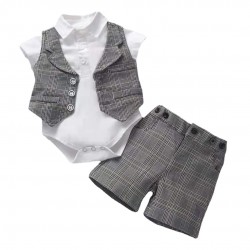 Boys' Spanish-style solid color two-piece suits, new summer high-end children's clothing, tops, short-sleeved shorts sets