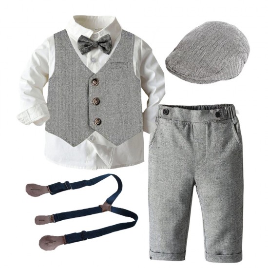 Cross-border European and American spring and autumn new styles, children's suits, bow ties, suspenders, bows, multi-piece sets, printed children's clothing, drop shipping Cross-border European and American spring and autumn new styles, children's suits, bow ties, suspenders, bows, multi-piece sets, printed children's clothing, drop shipping