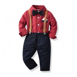 Cross-border European and American boy gentleman suits, including spring and autumn new long-sleeved shirts, pants, suspenders, and bow ties, multi-piece suits, for delivery.