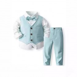 Spring and autumn new printed shirt, suspender vest, and handsome European and American style boy's blazer