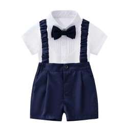 Cross-border children's performance costume, new summer solid color short-sleeved shorts, baby romper, and bow tie set, drop shipping.