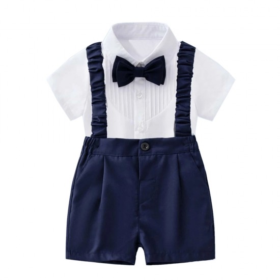 Cross-border children's performance costume, new summer solid color short-sleeved shorts, baby romper, and bow tie set, drop shipping. Cross-border children's performance costume, new summer solid color short-sleeved shorts, baby romper, and bow tie set, drop shipping.