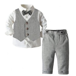 Cross-border European and American spring and autumn new styles, children's suits, bow ties, suspenders, bows, multi-piece sets, printed children's clothing, drop shipping