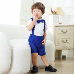 Cross-border children's performance costume, new summer solid color short-sleeved shorts, baby romper, and bow tie set, drop shipping.