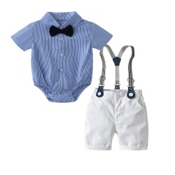 Cross-border delivery of a four-piece baby boy gentleman's suit, summer infant and toddler romper, bow tie, and suspenders, European and American style
