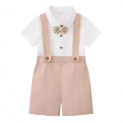 Cross-border new summer short-sleeved pleated top and shorts suit for boys, two-piece gentleman's suit for baby boys.