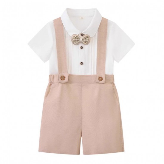 Cross-border new summer short-sleeved pleated top and shorts suit for boys, two-piece gentleman's suit for baby boys. Cross-border new summer short-sleeved pleated top and shorts suit for boys, two-piece gentleman's suit for baby boys.