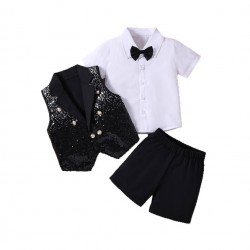 2021 summer boy's suit, baby cotton clothes, plaid shirt, children's short-sleeved summer overalls and shorts for birthdays