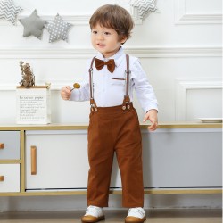 Cross-border European and American new spring and autumn dresses, children's long-sleeved, body-covering rompers, gentleman's first birthday suits, performance overalls