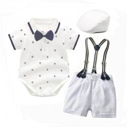 2025 British gentleman's suit, infant and toddler boy short-sleeved triangle romper, suspender shorts, birthday dress