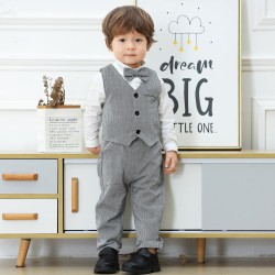 Cross-border European and American spring and autumn new styles, children's suits, bow ties, suspenders, bows, multi-piece sets, printed children's clothing, drop shipping