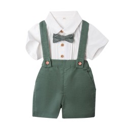 Boy short-sleeved overalls suits, summer, kindergarten, and Children's Day performance costumes, and baby birthday and first birthday suits.