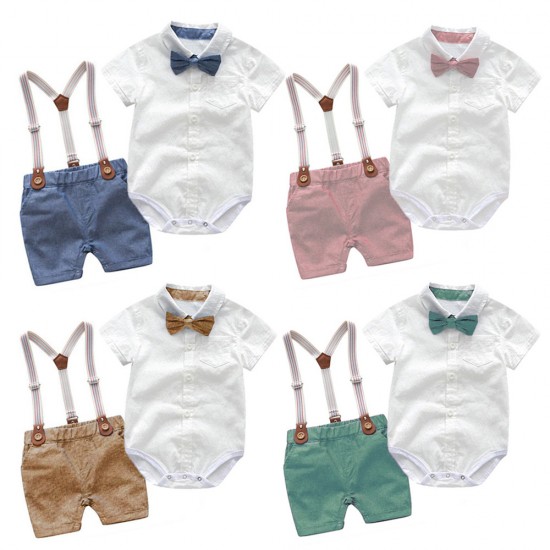 Foreign trade summer baby boy gentleman's suit, baby romper, and two-piece overalls set, British-style handsome tuxedo, drop shipping. Foreign trade summer baby boy gentleman's suit, baby romper, and two-piece overalls set, British-style handsome tuxedo, drop shipping.