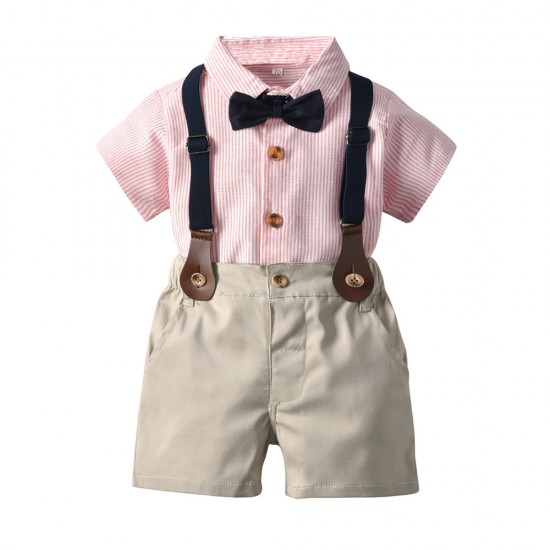 Cross-border baby boy gentleman's tuxedo, new summer classic striped short-sleeved shirt and shorts set, boy's performance costume. Cross-border baby boy gentleman's tuxedo, new summer classic striped short-sleeved shirt and shorts set, boy's performance costume.