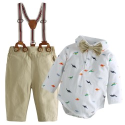 Cross-border European and American new spring and autumn dresses, children's long-sleeved, body-covering rompers, gentleman's first birthday suits, performance overalls