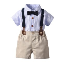 Cross-border baby boy gentleman's tuxedo, new summer classic striped short-sleeved shirt and shorts set, boy's performance costume.