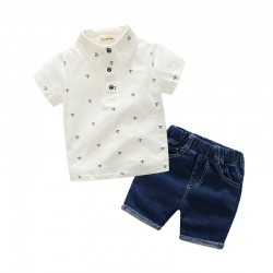 First-hand source of children's clothing, British-style three-piece gentleman overalls for children, short-sleeved summer boys' suits.