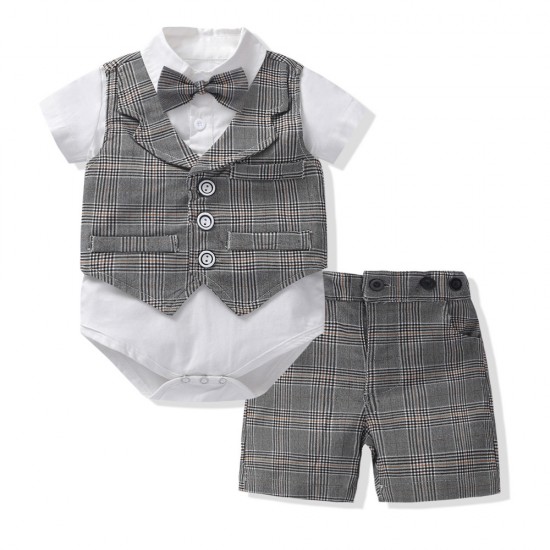 Boys' Spanish-style solid color two-piece suits, new summer high-end children's clothing, tops, short-sleeved shorts sets Boys' Spanish-style solid color two-piece suits, new summer high-end children's clothing, tops, short-sleeved shorts sets