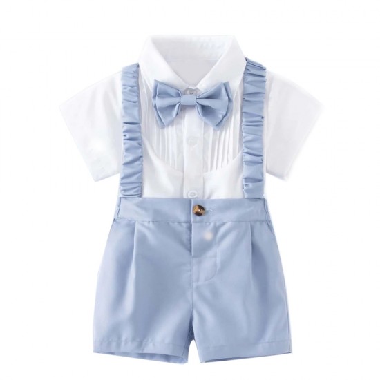 Cross-border children's performance costume, new summer solid color short-sleeved shorts, baby romper, and bow tie set, drop shipping. Cross-border children's performance costume, new summer solid color short-sleeved shorts, baby romper, and bow tie set, drop shipping.