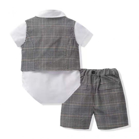 Boys' Spanish-style solid color two-piece suits, new summer high-end children's clothing, tops, short-sleeved shorts sets Boys' Spanish-style solid color two-piece suits, new summer high-end children's clothing, tops, short-sleeved shorts sets