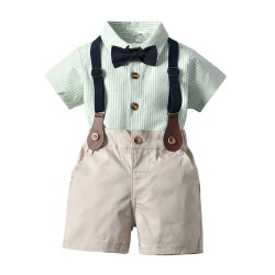 Cross-border baby boy gentleman's tuxedo, new summer classic striped short-sleeved shirt and shorts set, boy's performance costume.