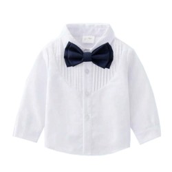 Cross-border new spring and autumn children's suits for boys, including solid-color long-sleeved bow tie performance suits, pleated children's clothing.