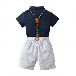 New summer European and American boys' gentleman overalls, versatile school uniforms for infants and toddlers, navy blue shorts for performances.