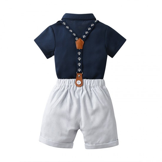 New summer European and American boys' gentleman overalls, versatile school uniforms for infants and toddlers, navy blue shorts for performances. New summer European and American boys' gentleman overalls, versatile school uniforms for infants and toddlers, navy blue shorts for performances.