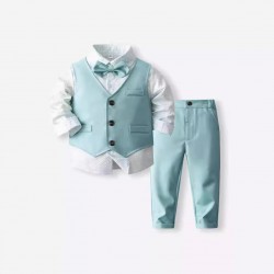 Spring and autumn new printed shirt, suspender vest, and handsome European and American style boy's blazer