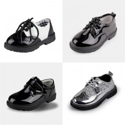 Children's shiny leather shoes, baby host performance shoes with hollow laces, fashionable boys' magic-stick PU leather shoes