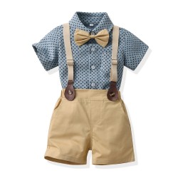 New stylish summer boy suits, trendy baby influencer shirts, short-sleeved children's gentleman's summer two-piece suits.