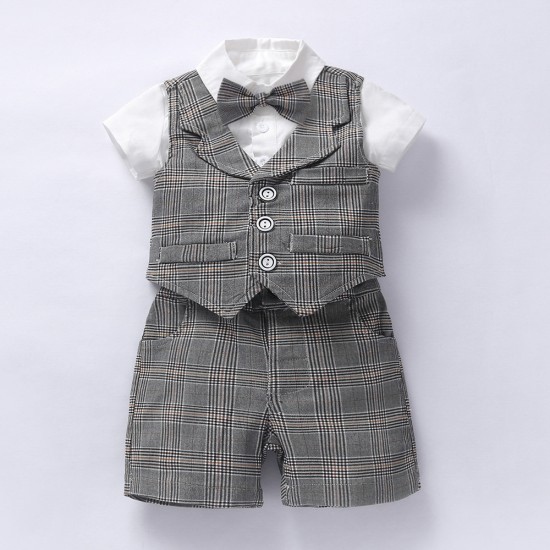 Boys' Spanish-style solid color two-piece suits, new summer high-end children's clothing, tops, short-sleeved shorts sets Boys' Spanish-style solid color two-piece suits, new summer high-end children's clothing, tops, short-sleeved shorts sets